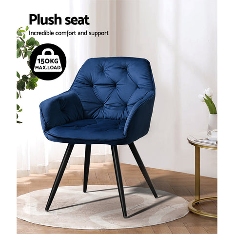 Artiss Dining Chairs Velvet Blue Set of 2 Calivia