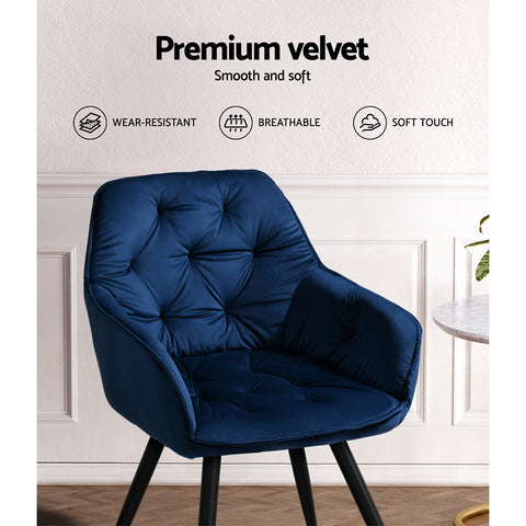 Artiss Dining Chairs Velvet Blue Set of 2 Calivia