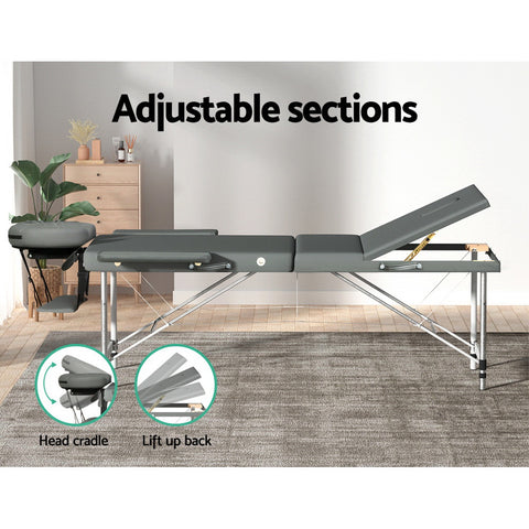 Zenses Massage Table Portable Aluminium 2 Fold Massages Bed Beauty Therapy 55cm