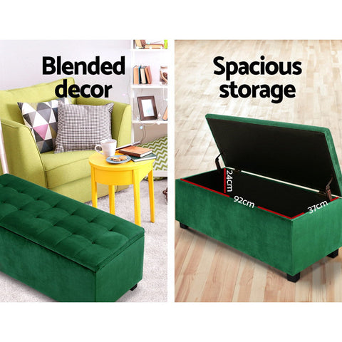 Storage Ottoman Blanket Box Velvet Foot Stool Rest Chest Couch Toy Green