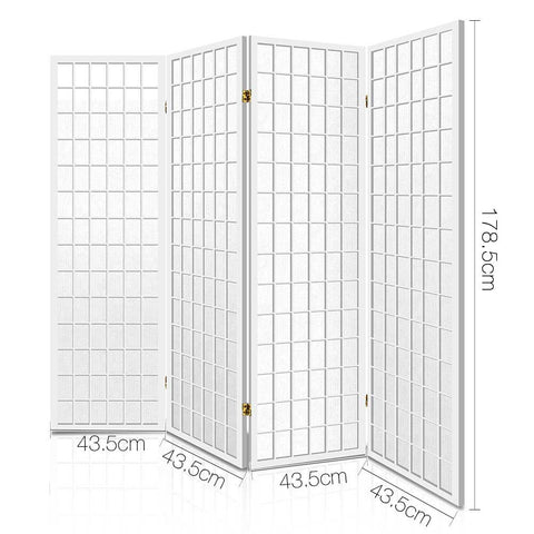 Artiss Room Divider Screen Wood Timber Dividers Fold Stand Wide White 4 Panel