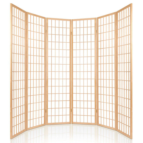 Artiss Room Divider Screen Wood Timber Dividers Fold Stand Wide Beige 6 Panel