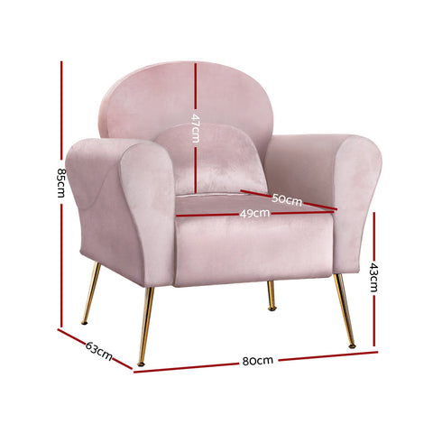 Artiss Armchair Lounge Chair Accent Armchairs Chairs Sofa Pink Velvet Cushion