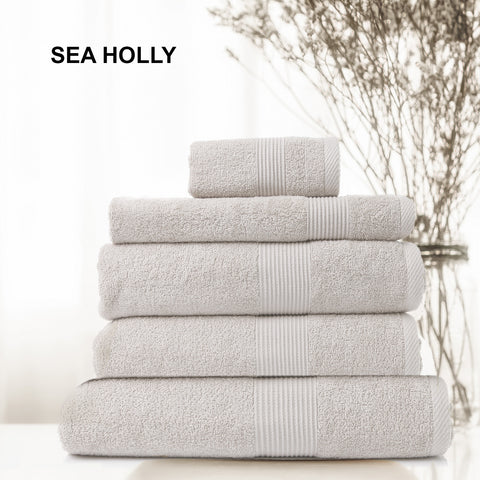 Royal Comfort 5 Piece Cotton Bamboo Towel Set 450GSM Luxurious Absorbent Plush - Sea Holly