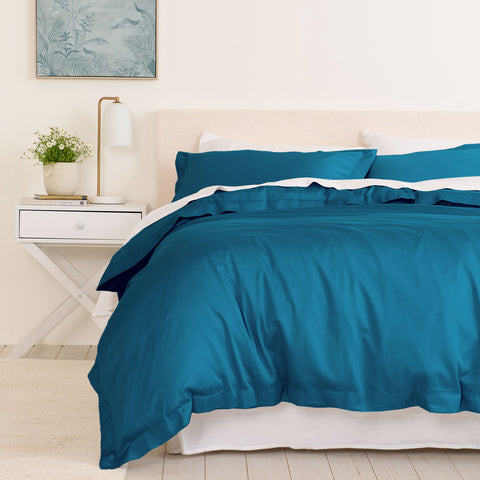 Balmain 1000 Thread Count Hotel Grade Bamboo Cotton Quilt Cover Pillowcases Set - Queen - Mineral Blue