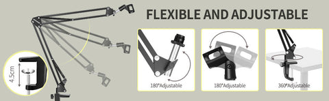 Microphone Radio Broadcasting Stand with 3/8"to 5/8" Screw Adapter and Windscreen Pop Filter