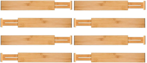 8 Pack Bamboo Adjustable Kitchen Drawer Dividers (Large, 44-55 cm)