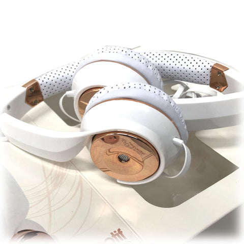 White Rose Gold Holysmoke Motif On Ear Foldable Headphones