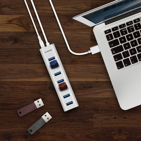 mbeat 7-Port USB 3.0 Aluminum Slim Hub With Power For PC and MAC