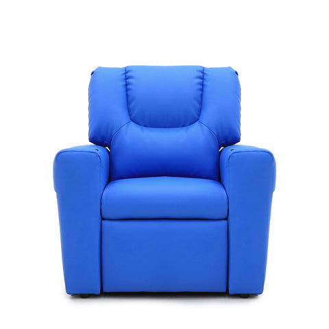Blue Kids push back recliner chair with cup holder