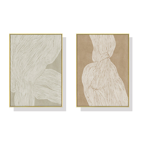 60cmx90cm Abstract Line 2 Sets Gold Frame Canvas Wall Art
