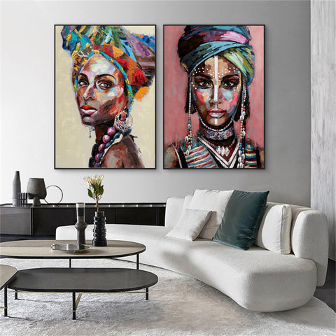 70cmx100cm African women 2 Sets Black Frame Canvas Wall Art