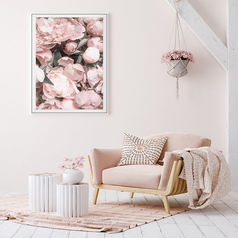 80cmx120cm Peony White Frame Canvas Wall Art