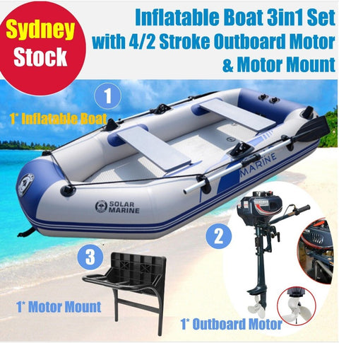 Solar Marine 3.6M  Inflatable Boat + 4 Stroke Outboard Motor + Motor Mount 3in1 Set