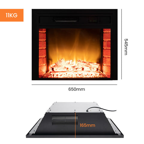 CARSON 65cm Electric Fireplace Heater Wall Mounted 1800W Stove with Log Flame Effect
