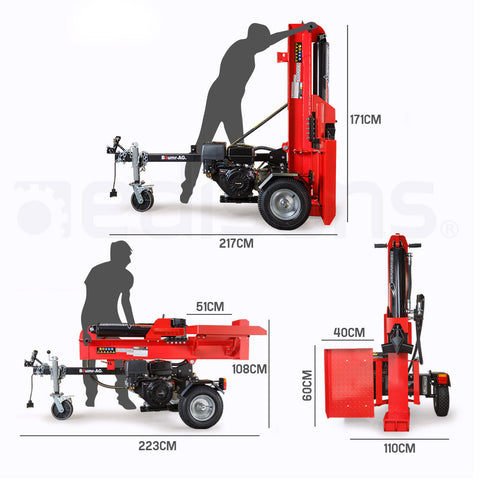 Baumr-AG 65 Tonne Petrol Hydraulic Wood Horizontal and Vertical Towed Log Splitter with Detachable 4-Way Wedge - HPS800