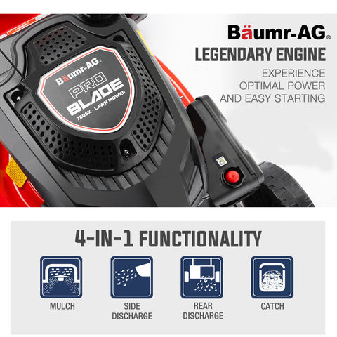 Baumr-AG Lawn Mower 18 220cc Petrol Self-Propelled Push Lawnmower 4-Stroke