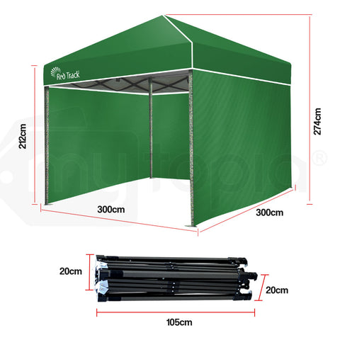 Red Track 3x3m Folding Gazebo Shade Outdoor Pop-Up Green Foldable Marque