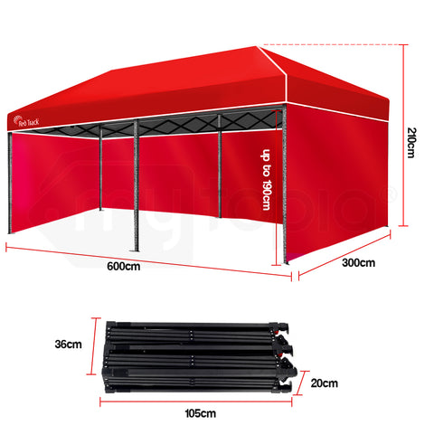 Red Track 3x6m Folding Gazebo Shade Outdoor RED Foldable Marquee Pop-Up