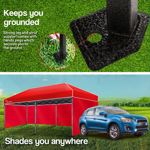 Red Track 3x6m Folding Gazebo Shade Outdoor RED Foldable Marquee Pop-Up