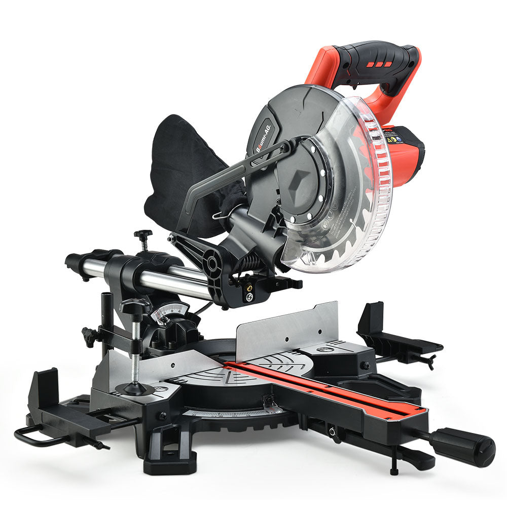 Man Using Drop Saw BAUMR-AG 210mm Compound Mitre Saw Dual Bevel Sliding Drop Saws 1500W ...
