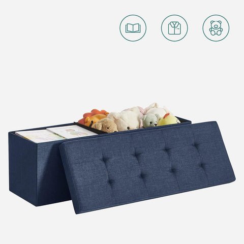 SONGMICS 110cm Foldable Bench with Storage Space and Metal Divider Grid Navy