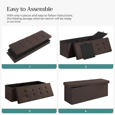 SONGMICS 109cm Folding Storage Ottoman Bench with Storage Space Brown