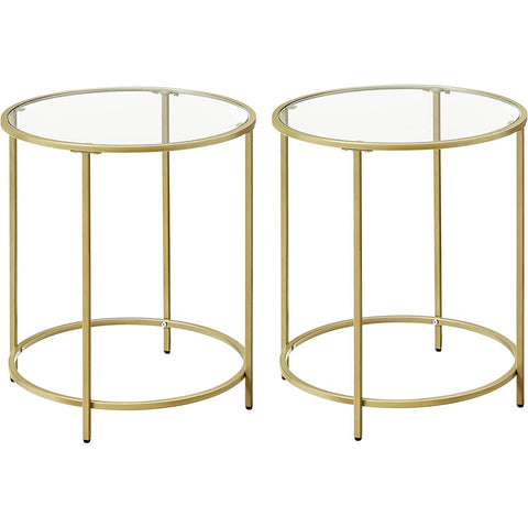 VASAGLE Round Side Tables Set of 2 Tempered Glass with Steel Frame Gold LGT037A61