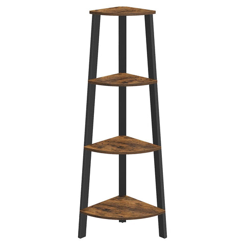 VASAGLE Corner Shelf 4-Tier Industrial Storage Rack Rustic Brown and Black