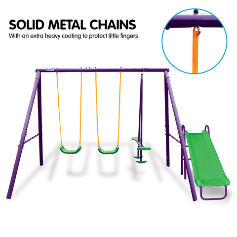 Kahuna Kids 4-Seater Swing Set with Slide Purple Green