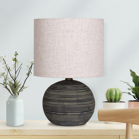 Sarantino Ceramic Table Lamp With Striped Pattern In Antique Black