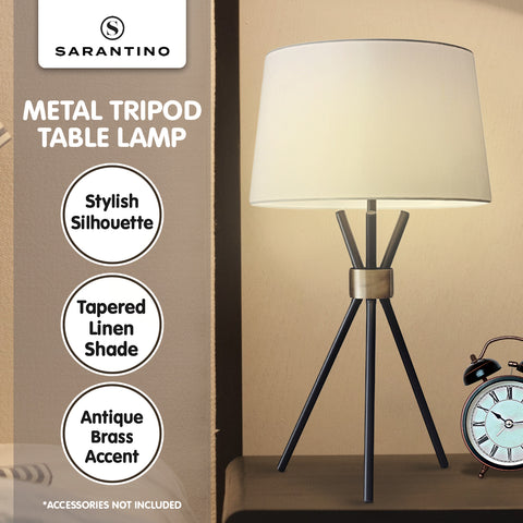 Sarantino Metal Tripod Table Lamp with Antique Brass Accent