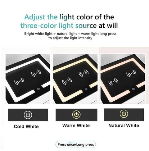 Smart Bedside Tables Side 3 Drawers Wireless Charging USB Left Hand Nightstand LED Light AU Black