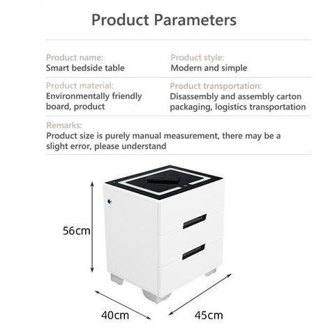 Smart Bedside Tables Side 3 Drawers Wireless Charging USB Left Hand Nightstand LED Light AU Black
