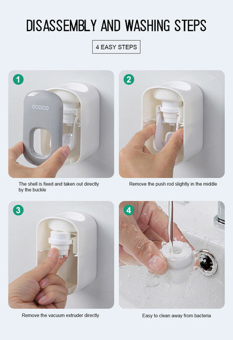 Ecoco Wall mount auto ands Free Toothpaste Dispenser Automatic Toothpaste Squeezer Bathroom Toothpaste Holder Black