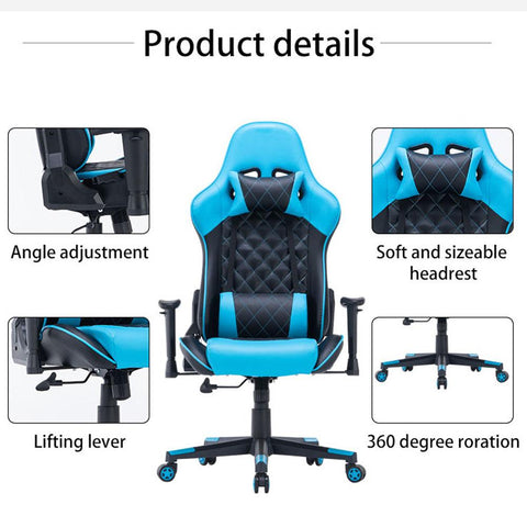 Gaming Chair Ergonomic Racing chair 165° Reclining Gaming Seat 3D Armrest Footrest Blue Black