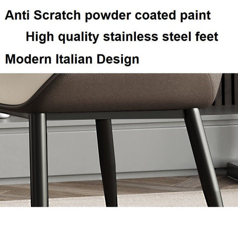 Orange Brown Italian Minimal List Dining Chairs PU Retro Chair Cafe Kitchen Modern Metal Legs x2