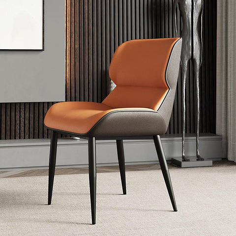 Orange Brown Italian Minimal List Dining Chairs PU Retro Chair Cafe Kitchen Modern Metal Legs x2