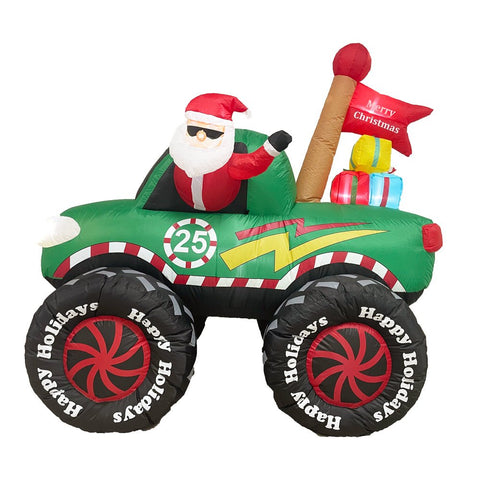 Radiant Christmas Lights Monster Truck Gift Flag Xmas Inflatable Santa 1.8m Height