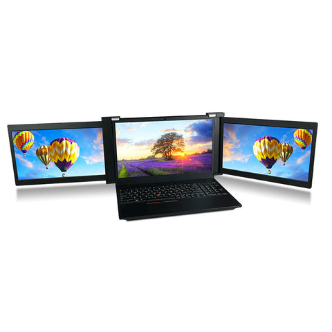 Dual Portable Triple Fold 1080P IPS FHD Monitor Screen Extender For Laptop 11.9" Black
