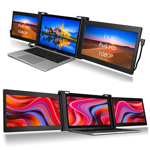 11.9 Inch Triple Portable Monitor 2022 FOPO 1080P FHD IPS Attachable Triple Monitor Extender, Triple Screen for Laptop of 13"-16" Compatible with Windows/Mac/Switch/Xbox Connect with USB-C/HDMI