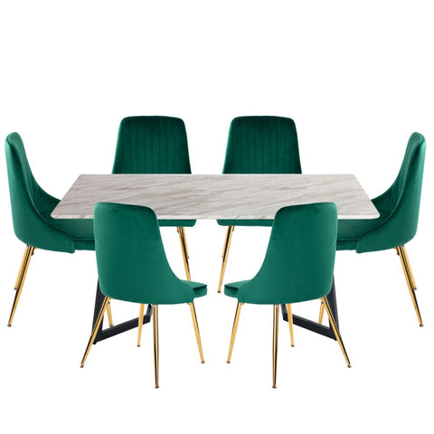 Marbleous Green Velvet Dining Set