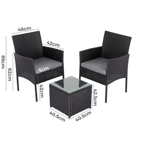 3PC Outdoor Table and Chairs Set – Black