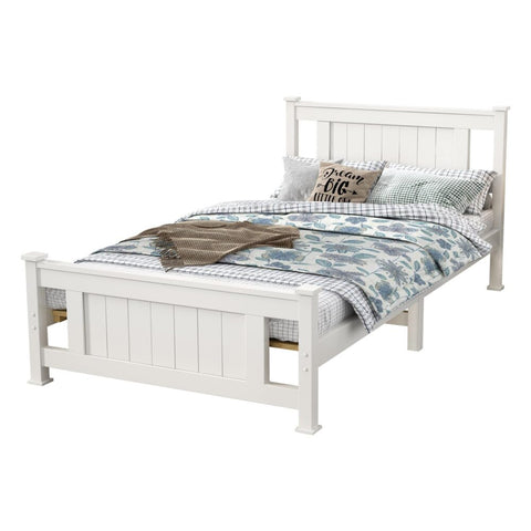 King Single Solid Pine Timber Bed Frame – White