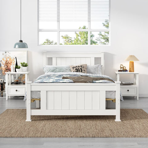 King Single Solid Pine Timber Bed Frame – White