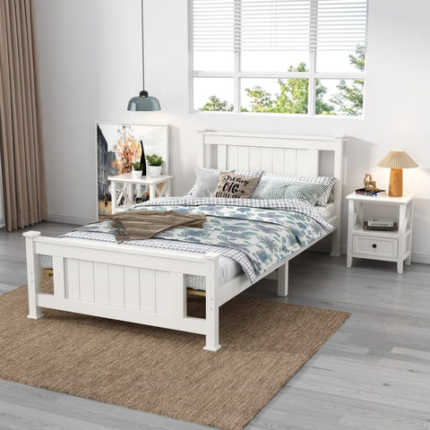King Single Solid Pine Timber Bed Frame – White