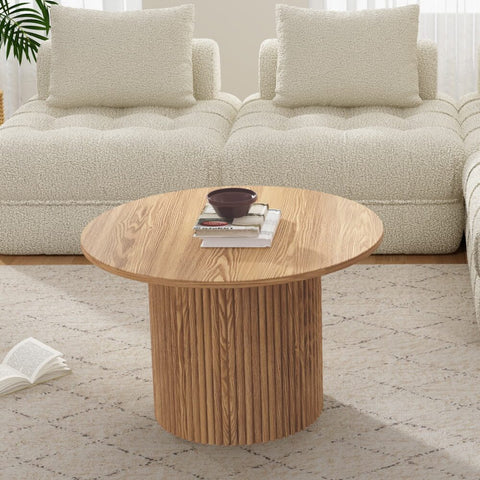 Luxe Ribbed Round Coffee Table Wooden