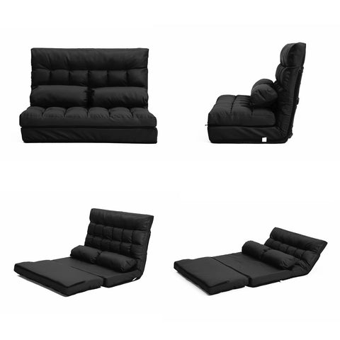La Bella Double Seat Couch Bed Black Sofa Gemini Leather