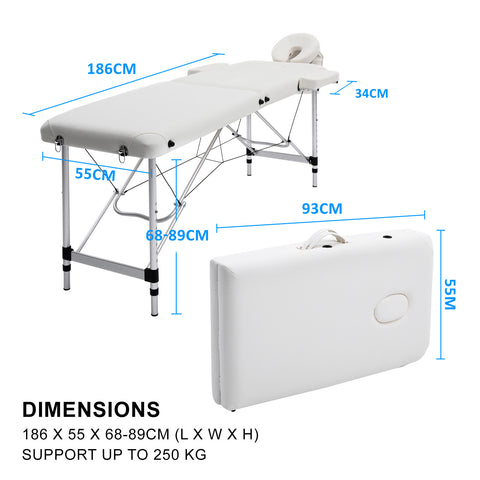Forever Beauty White Portable Beauty Massage Table Bed Therapy Waxing 2 Fold 55cm Aluminium