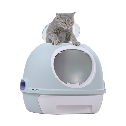 Cat Toilet Litter Box Tray House W Sky window Drawer Photocatalyst Purifier Blue